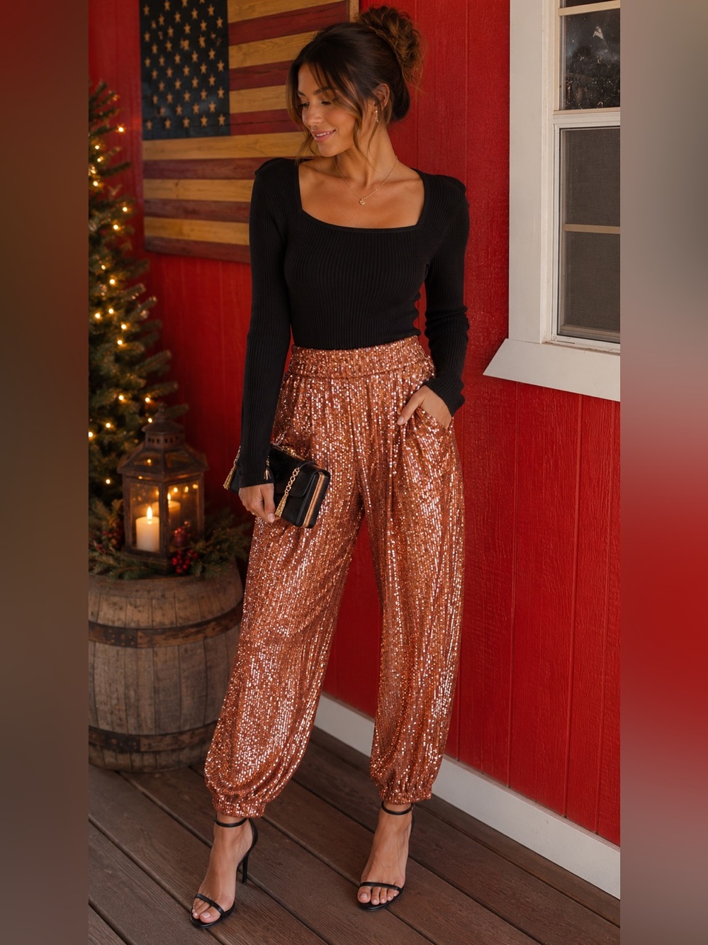 Sequin Jogger Pants - Copper Glam